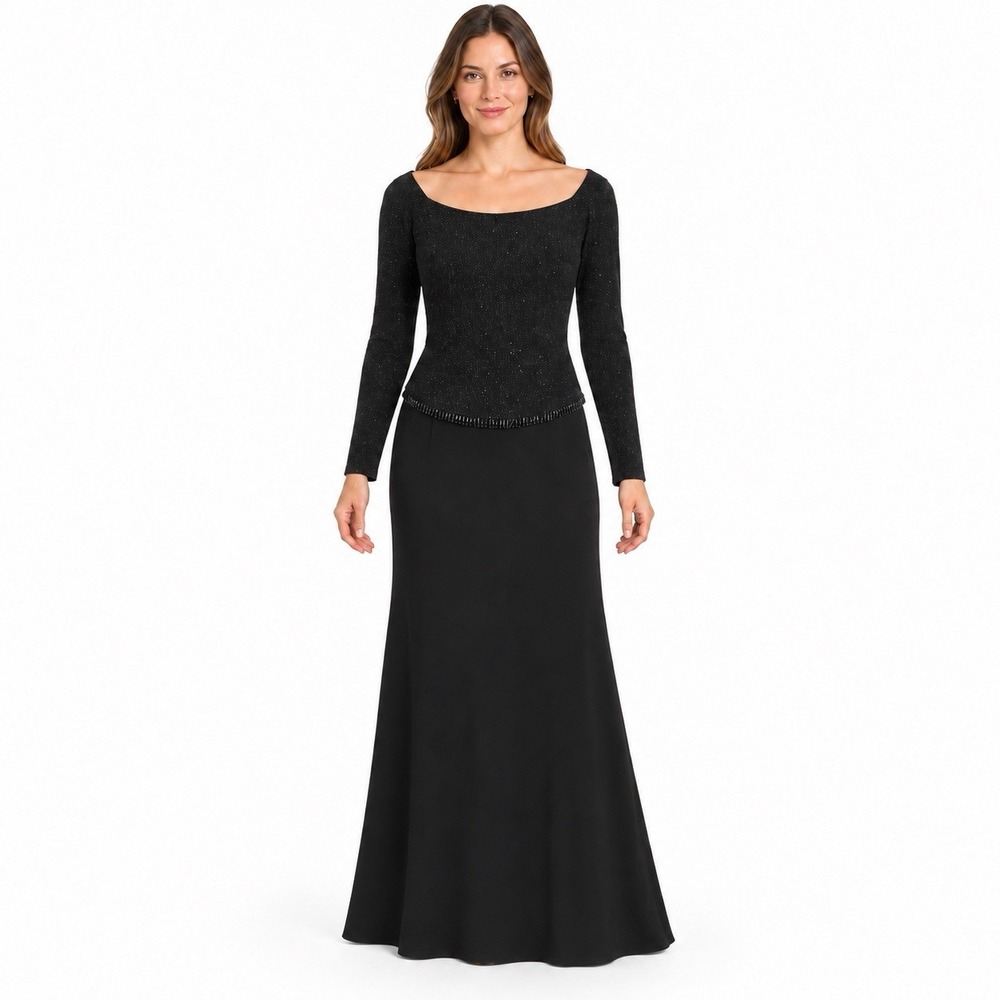 Scott McClintock Black Long Sleeve Dress Gown 8 Floor Length Formal USA 90s Y2K